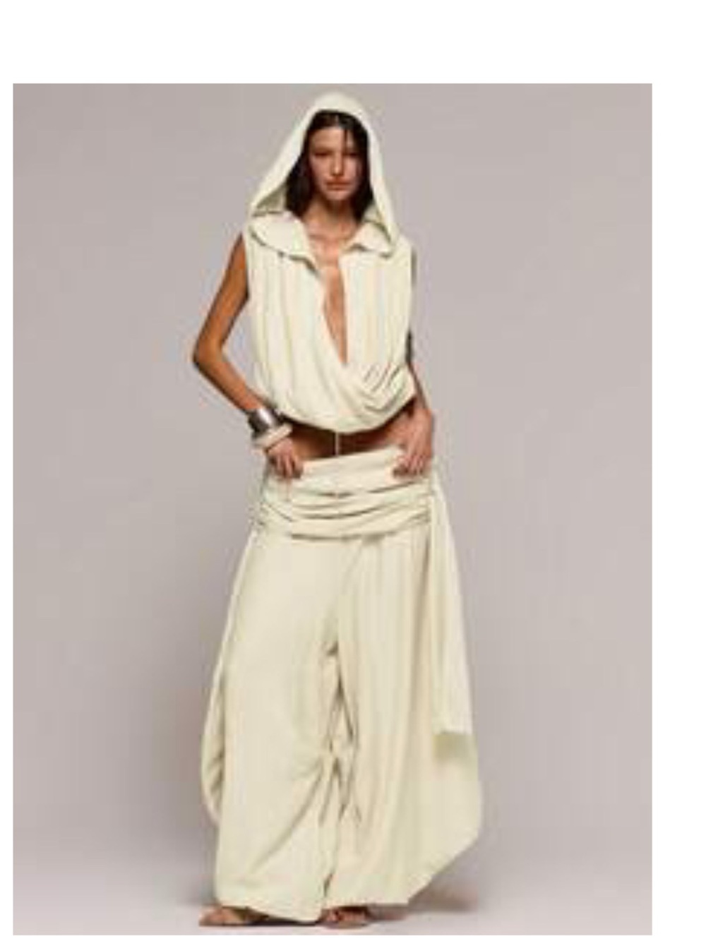 Women's very lite yellow Hooded Draped Jumpsuit